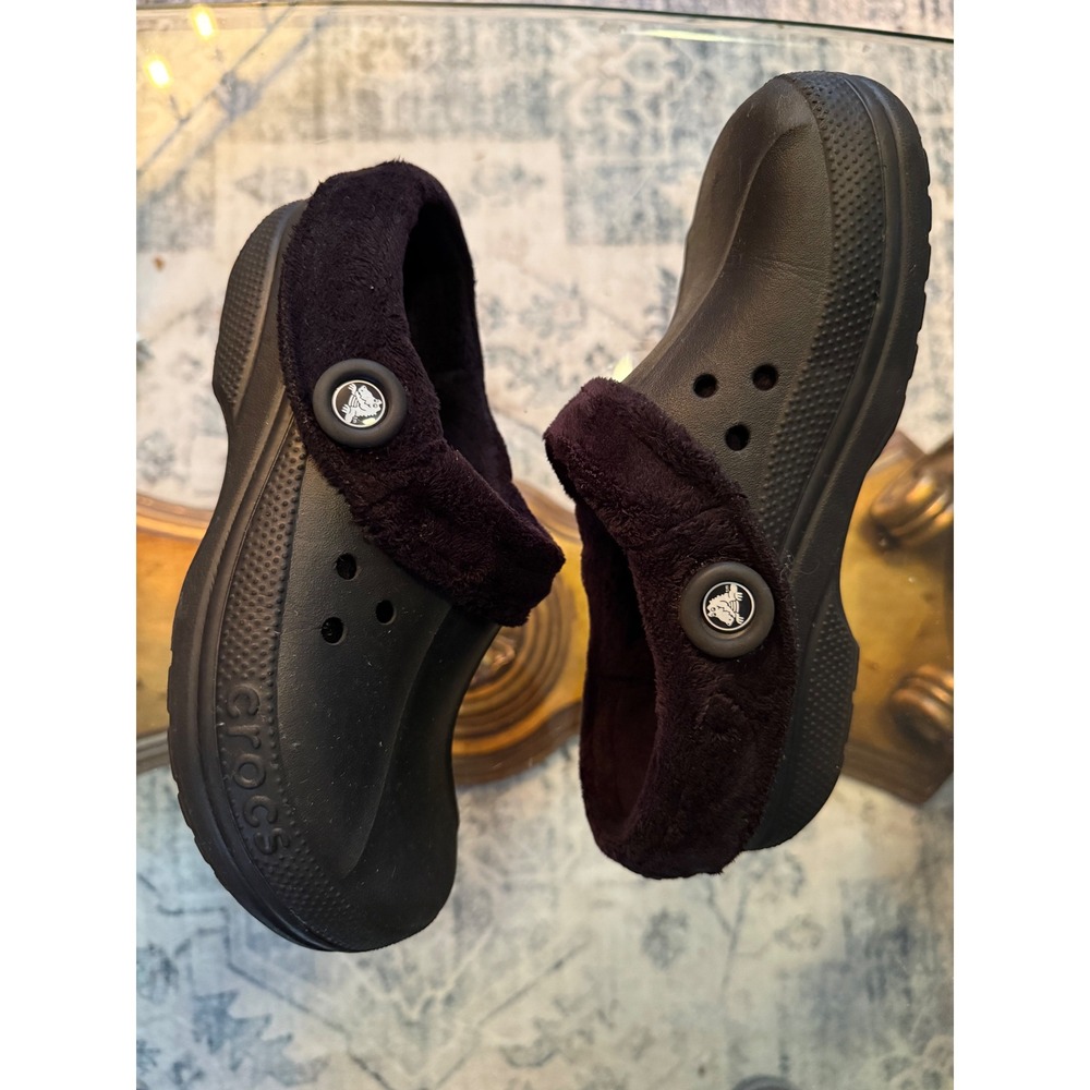 Crocs Mammoth Black Faux Fur Lined Clogs Slip On Shoes Mens 6 Womens 8 - Picture 4 of 9
